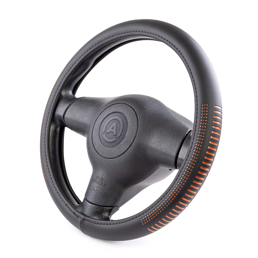 Оплётка руля AUTOPROFI из экокожи AP-1910 BK/ORANGE (M)