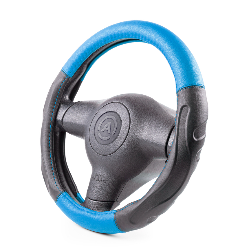 Оплётка руля AUTOPROFI из экокожи AP-1946 BK/BL (M)