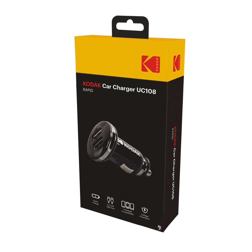 Автомобильное зарядное устройство KODAK для телефона/планшета, USBх2, Quick Charge 3.0. UC108